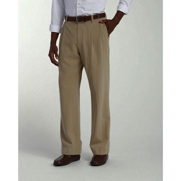 NWT $138 Tommy Bahama Grayston Beige Silk Rayon Pants Pleated Men’s Size 40x34 - Picture 1 of 9